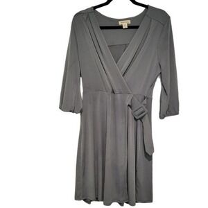 Nwot Sage Green Faux Wrap Midi Dress With Buckle Tie Detail Retro Vintage US Lg